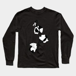 Black and White Sweet Pea Flower Long Sleeve T-Shirt